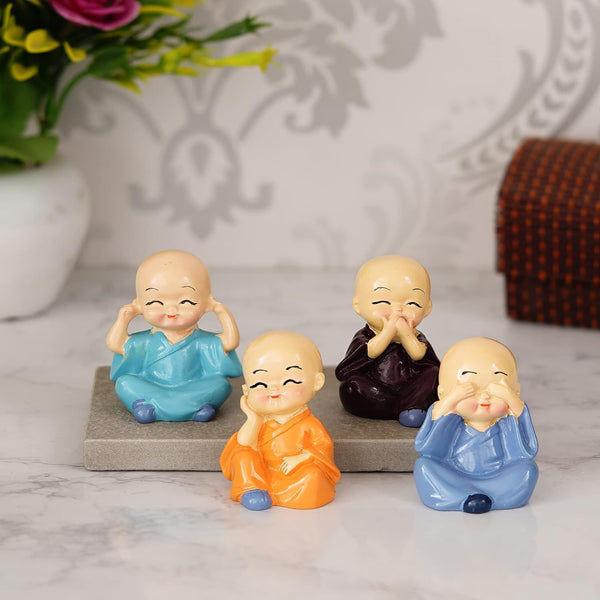 Resin Buddha Monk Statues Cute Mini Buddha Idol Statue for Car Dashboard Table Top Home Decoration Set of 4