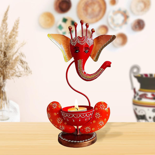 Lord Ganesh T Light Holder (11", Metal)