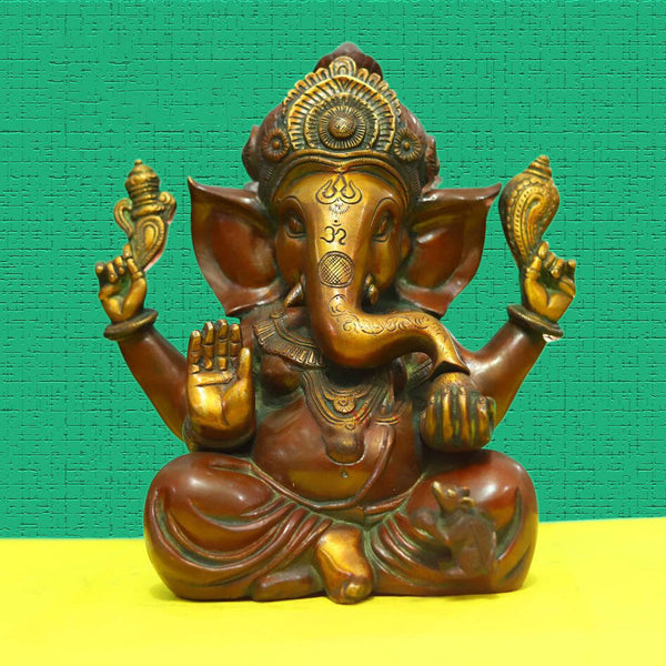 Brass Ganesha Statue - 33CM Ganpati Idol, Elephant God Figurine