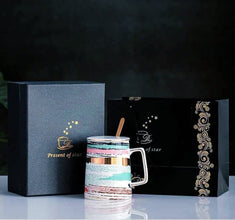 Gradient Porcelain Coffee Cup Metal Spoon and Lid