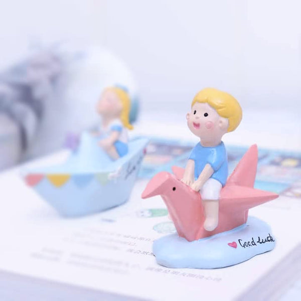 Boy on Paper Crane Good Luck Showpiece