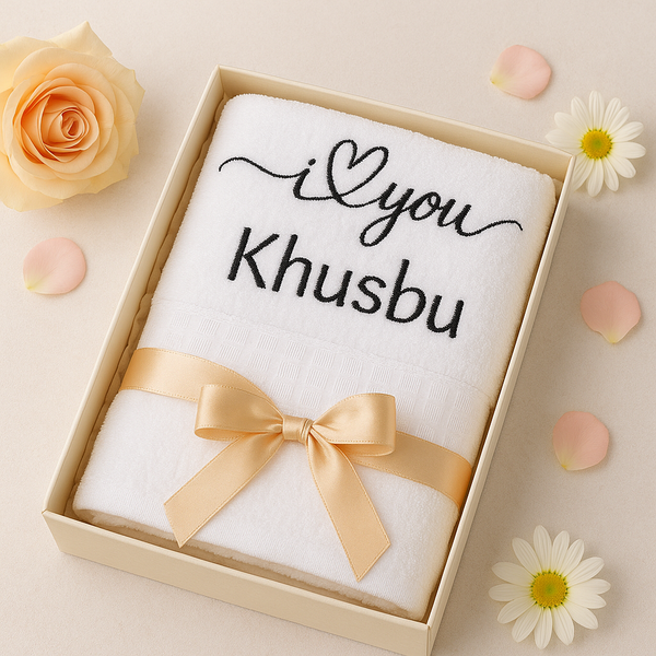 Personalised 100% Cotton White Towel with Custom Name Embroidery – Soft & Absorbent Bath Towel