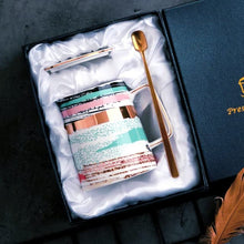 Gradient Porcelain Coffee Cup Metal Spoon and Lid