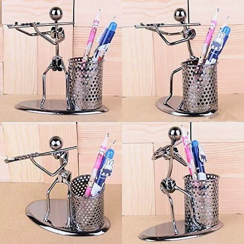 Metal Pen Pencil Holder showing musician playing flute Showpieces